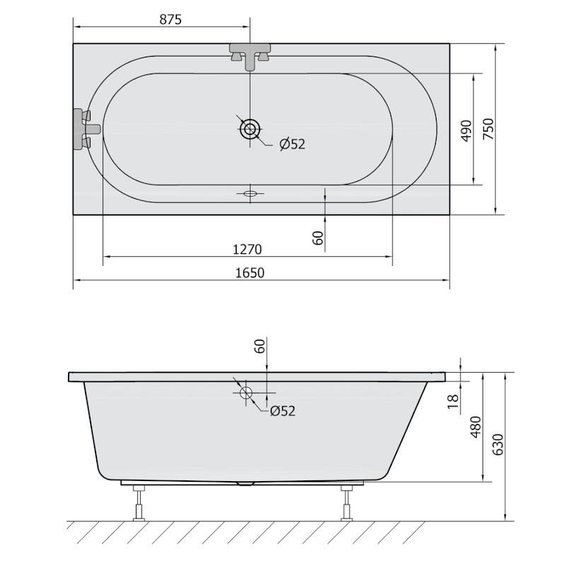 ASTRA B SLIM obdélníková vana 165x75x48cm, bílá 32611S