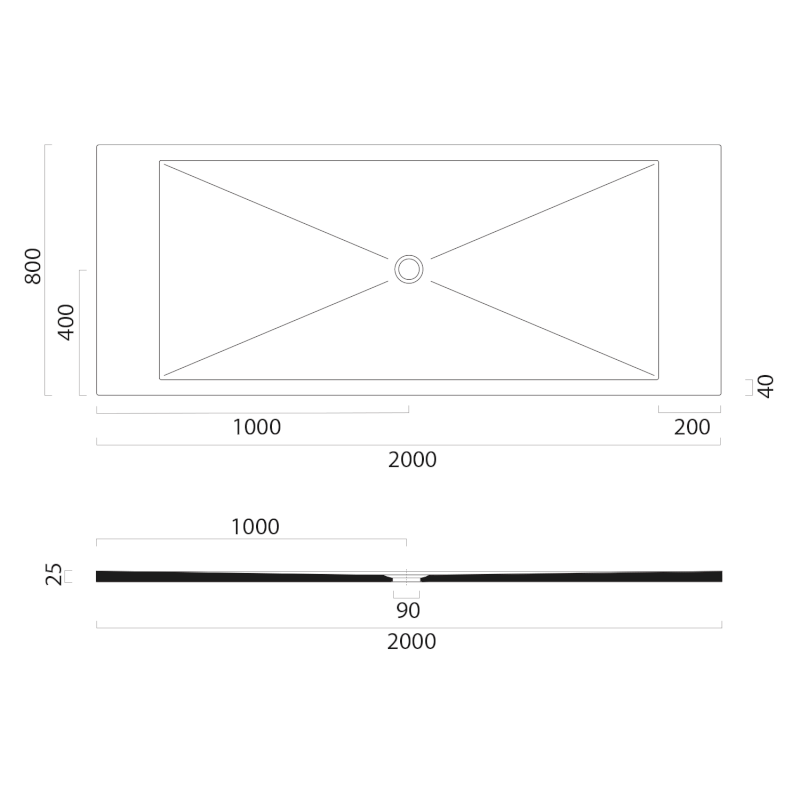 Keramická sprchová vanička, obdélník 200x80x2cm, černá mat 46200826