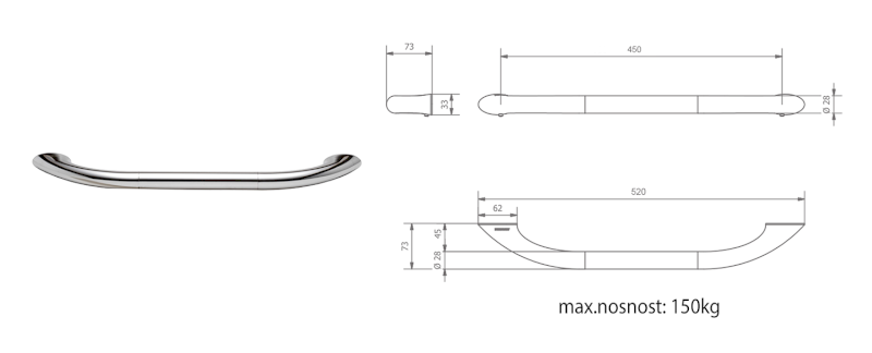 Pevnostní madlo, 450mm, bronz ML45