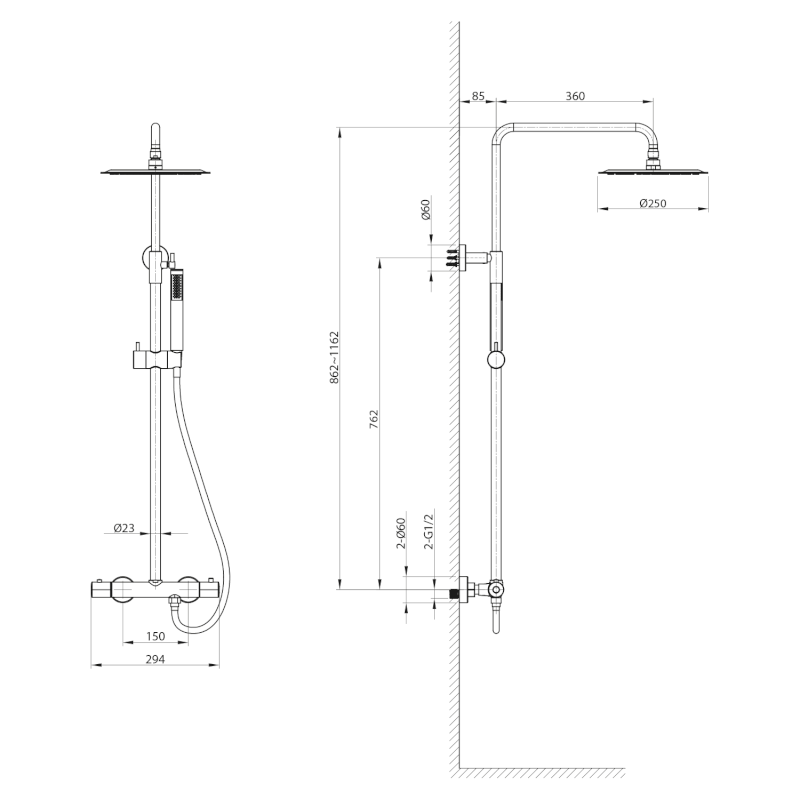 Sprchový sloup s termostatickou baterií, chrom KU139