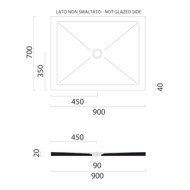 Keramická sprchová vanička, obdélník 90x70x2cm, bílá mat 46090709