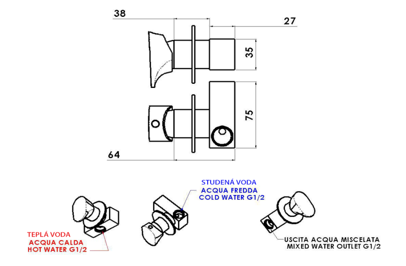 AXAMITE podomítková bidetová baterie, 1 výstup, chrom AX40