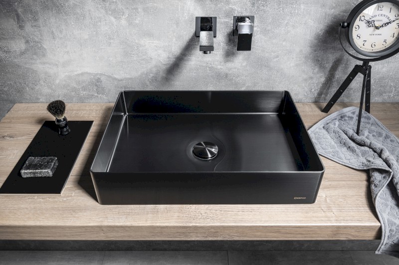 AURUM nerezové umyvadlo na desku, 50x35cm, včetně výpusti, gun metal AU103