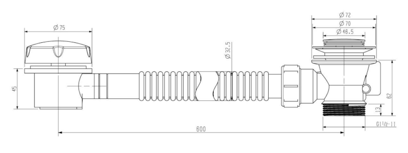 Vanová souprava s bovdenem, délka 600mm, mosaz/chrom TY1002