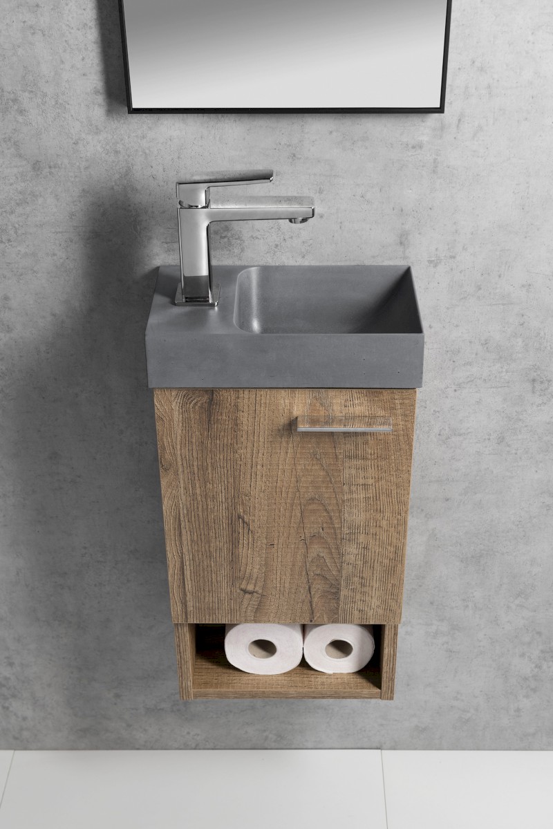 PICCOLINO betonové umývátko 30,8x17cm, baterie vlevo, šedá mat PK30017