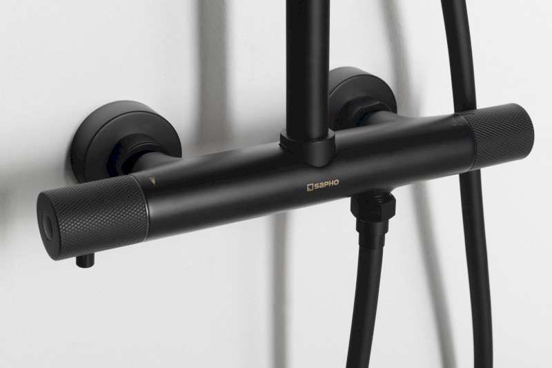 SOLARIS sprchový sloup s termostatickou baterií, černá mat WD139B