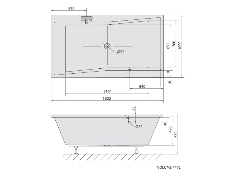 QUEST obdélníková vana 180x100x49cm, černá mat 78511.21