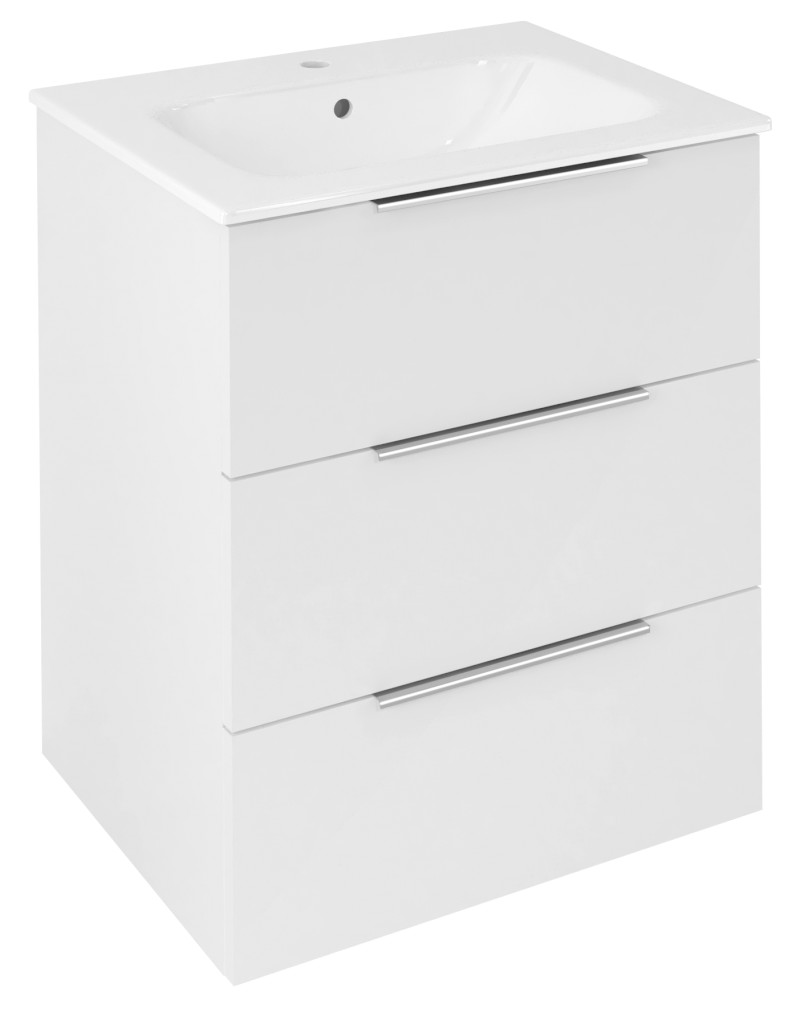 CIRASA umyvadlová skříňka 59,2x75x46cm, 3x zásuvka, bílá lesk CR631-3030