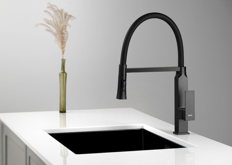 MAYA stojánková dřezová baterie se sprškou, černá mat MA780B