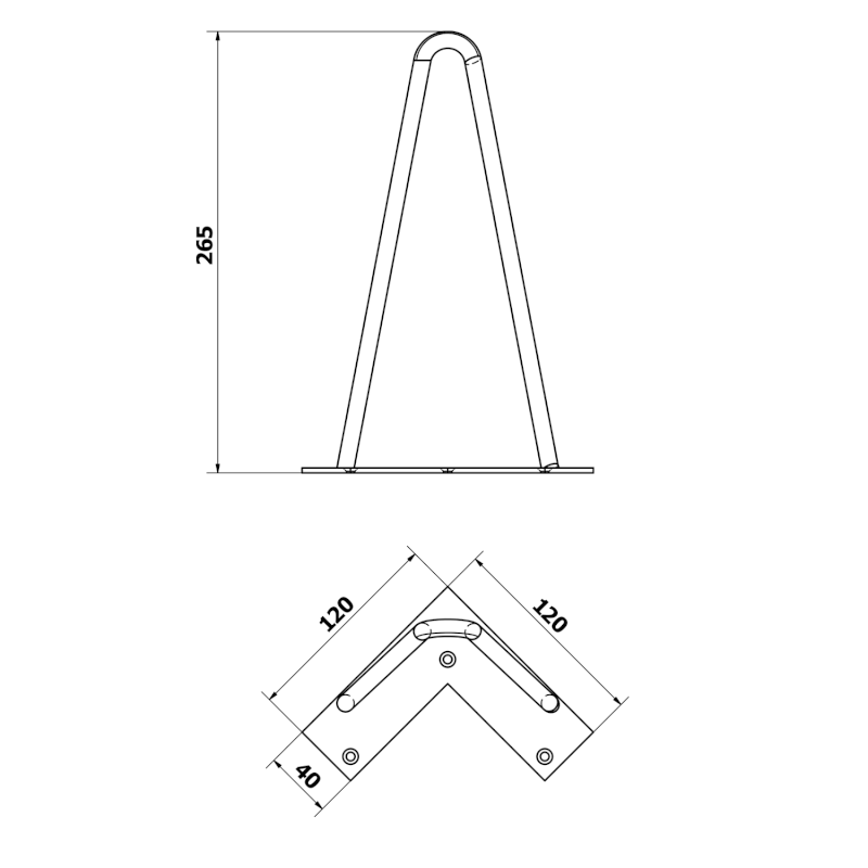 ODETTA podpěrné nohy, výška 265mm, lakovaná ocel, černá mat, 2ks 30314