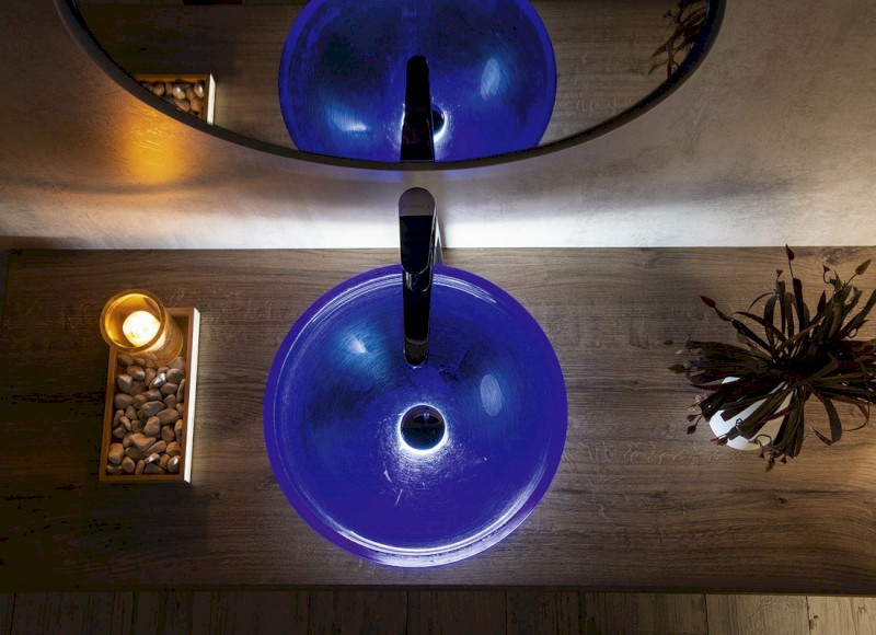 MURANO BLU skleněné umyvadlo na desku, průměr 40cm, modrá AL5318-65