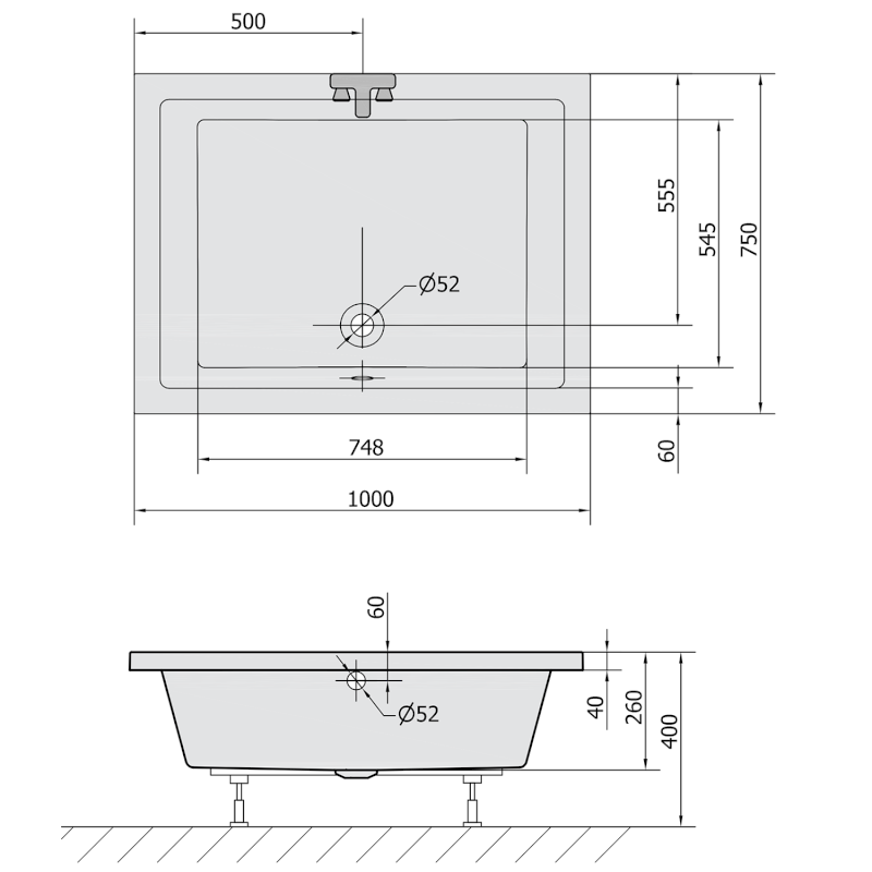DEEP hluboká sprchová vanička s konstrukcí, obdélník 100x75x26cm, bílá 72880