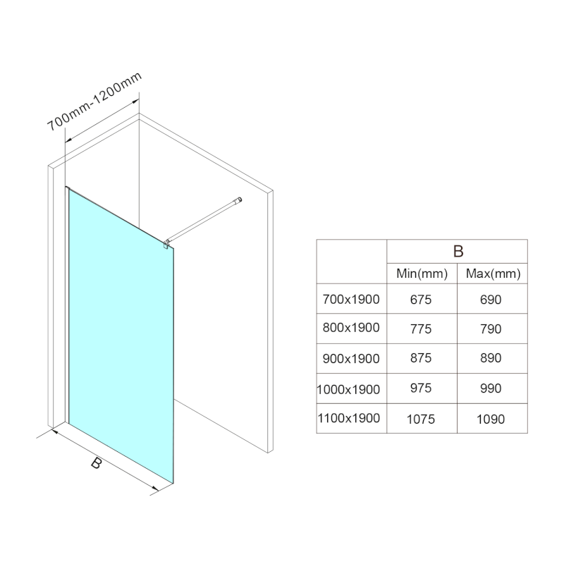 WALK-IN zástěna jednodílná k instalaci na zeď, 700x1900 mm, sklo čiré WI071