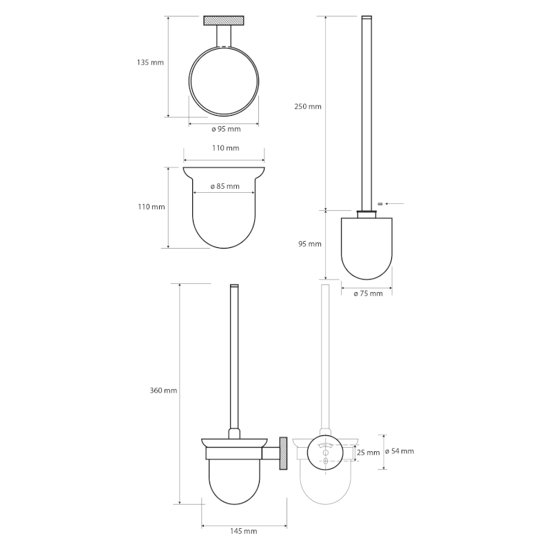 LARISSA WC štětka závěsná, mléčné sklo, černá/měď mat WS008BC