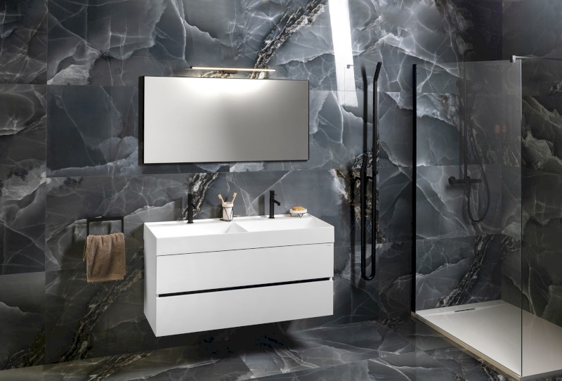 GODIVA dvojumyvadlo, litý mramor, 119x44cm, bílá GU119