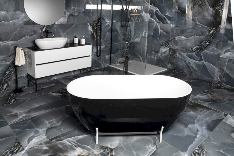 REDUTA volně stojící vana litý mramor 150x75x58cm, černá/bílá 71974
