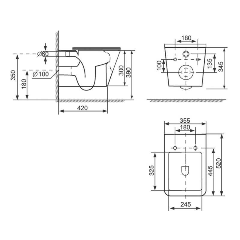 PORTO závěsná WC mísa, Vortex Rimless, 35,5x52cm, bílá PZ102V