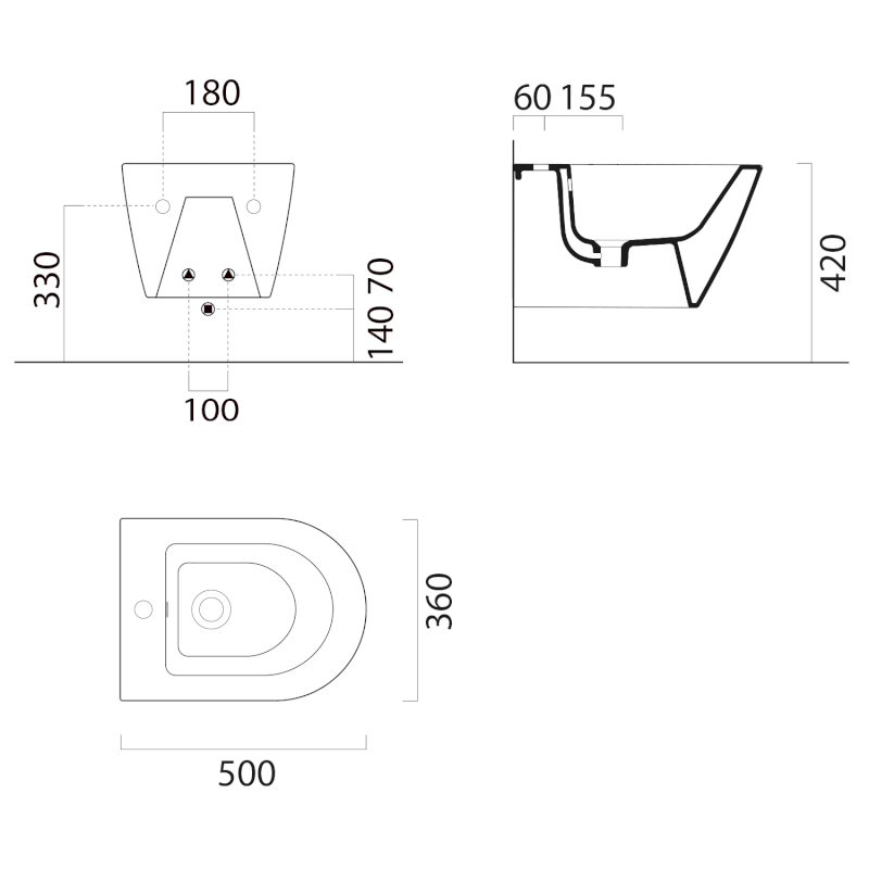 KUBE X bidet závěsný 36x50cm, černá mat 9464126