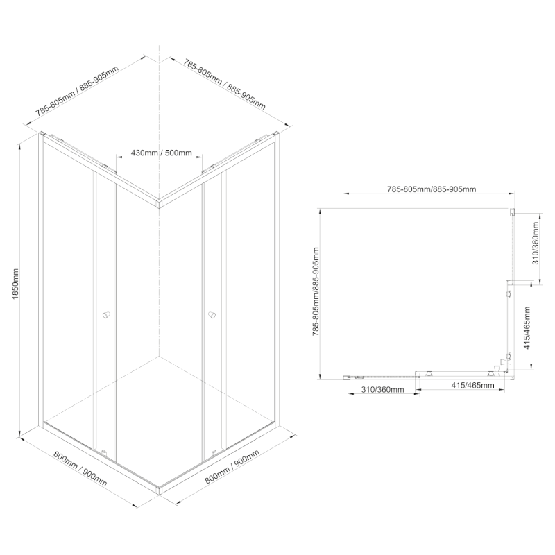 AGGA BLACK čtvercová sprchová zástěna 800x800mm, čiré sklo BLF808