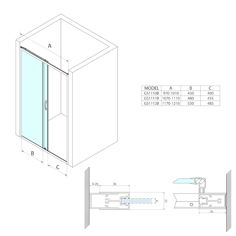 SIGMA SIMPLY BLACK sprchové dveře posuvné 1200 mm, čiré sklo GS1112B