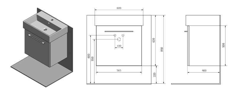 NATY umyvadlová skříňka 56,5x50x40cm, bílá NA060-3030