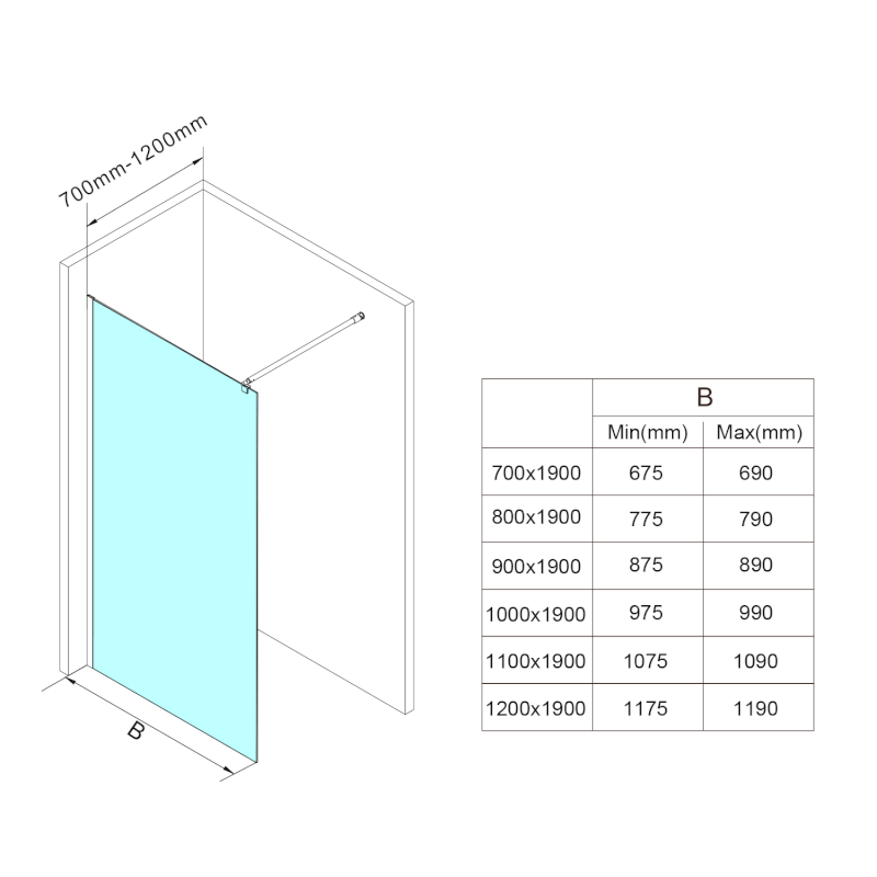 WALK-IN zástěna jednodílná k instalaci na zeď, 1200x1900mm, sklo Brick WI120