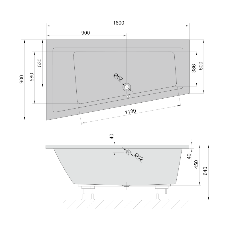 ANDRA L asymetrická vana 160x90x45cm, bílá 81521