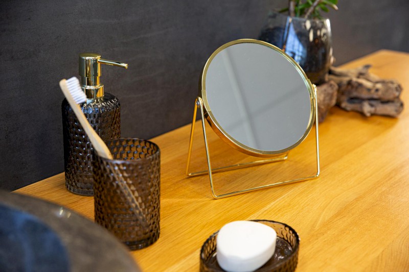 SUMMER kosmetické zrcátko na postavení, Ø 160mm, oboustranné, zlato 03009024