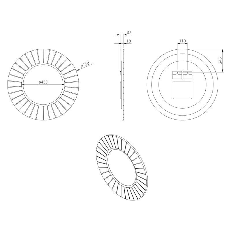 LUMIRO STRIP kulaté zrcadlo s LED osvětlením v rámu ø 75cm, bílá mat LR750-3131S