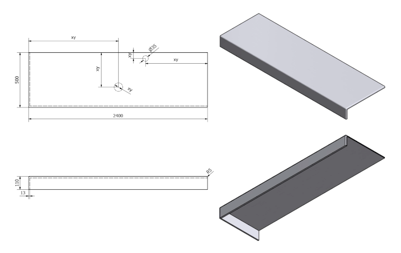 TAILOR rockstone deska 240x50 cm, provedení límce L TR240L