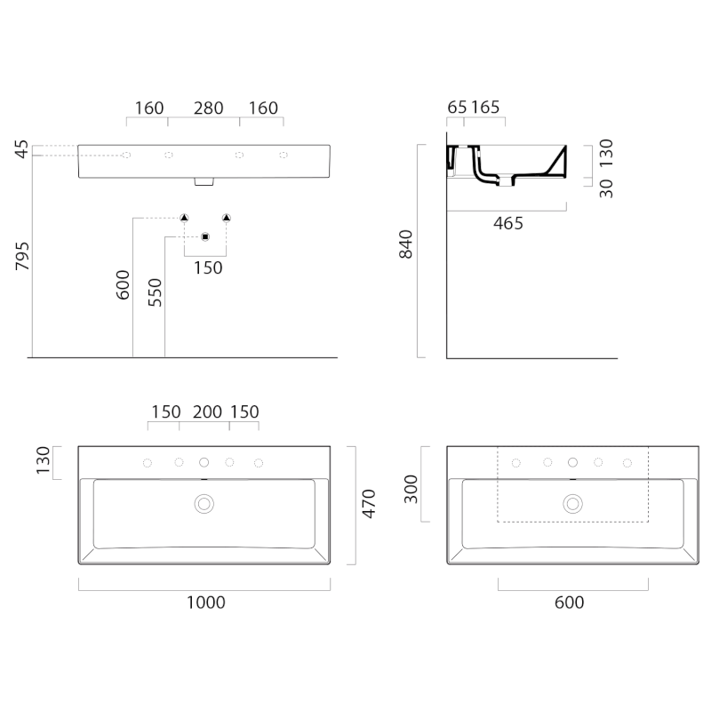 KUBE X keramické umyvadlo 100x47cm, bílá mat 9423109