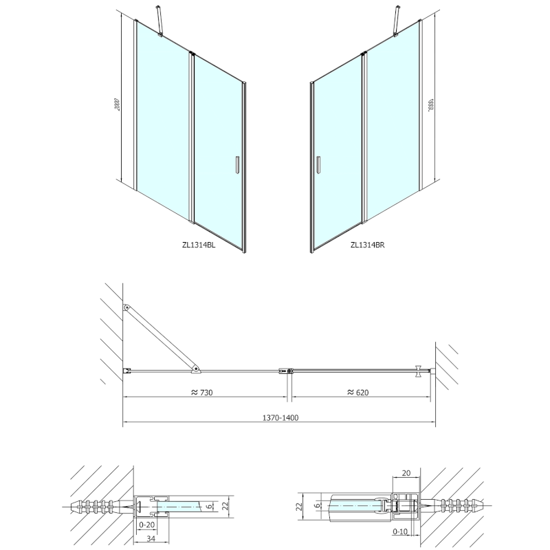 ZOOM BLACK sprchové dveře 1400mm, čiré sklo ZL1314B