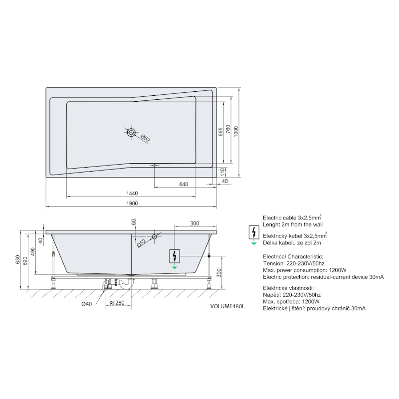 QUEST hydromasážní vana, 190x100x49cm, Attraction Hydro-Air, chrom 78531.4010