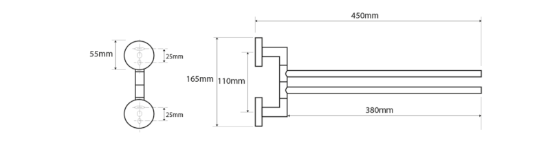 X-ROUND dvojitý držák ručníků otočný 380mm, chrom XR403
