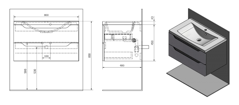 WAVE umyvadlová skříňka 79,7x45x47,8cm, agila WA080-4343