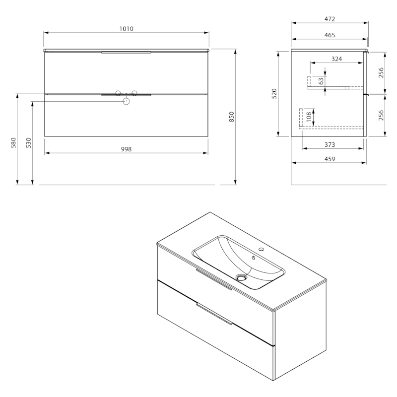 CIRASA STRIP umyvadlová skříňka 99,8x52x46cm, verde CR100-4444S