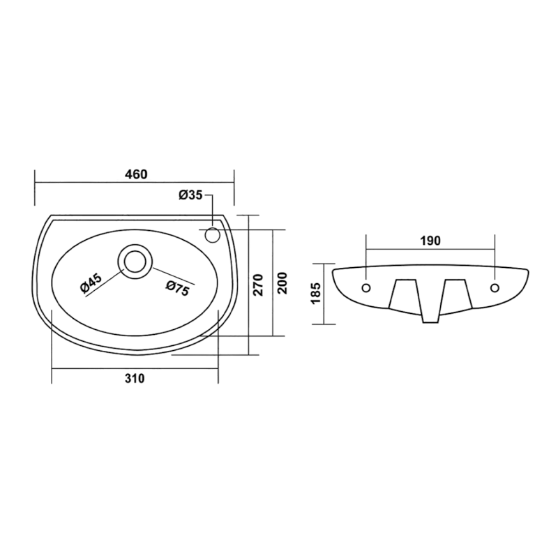 WINZ keramické umývátko 46x27cm, bílá 201.101.0