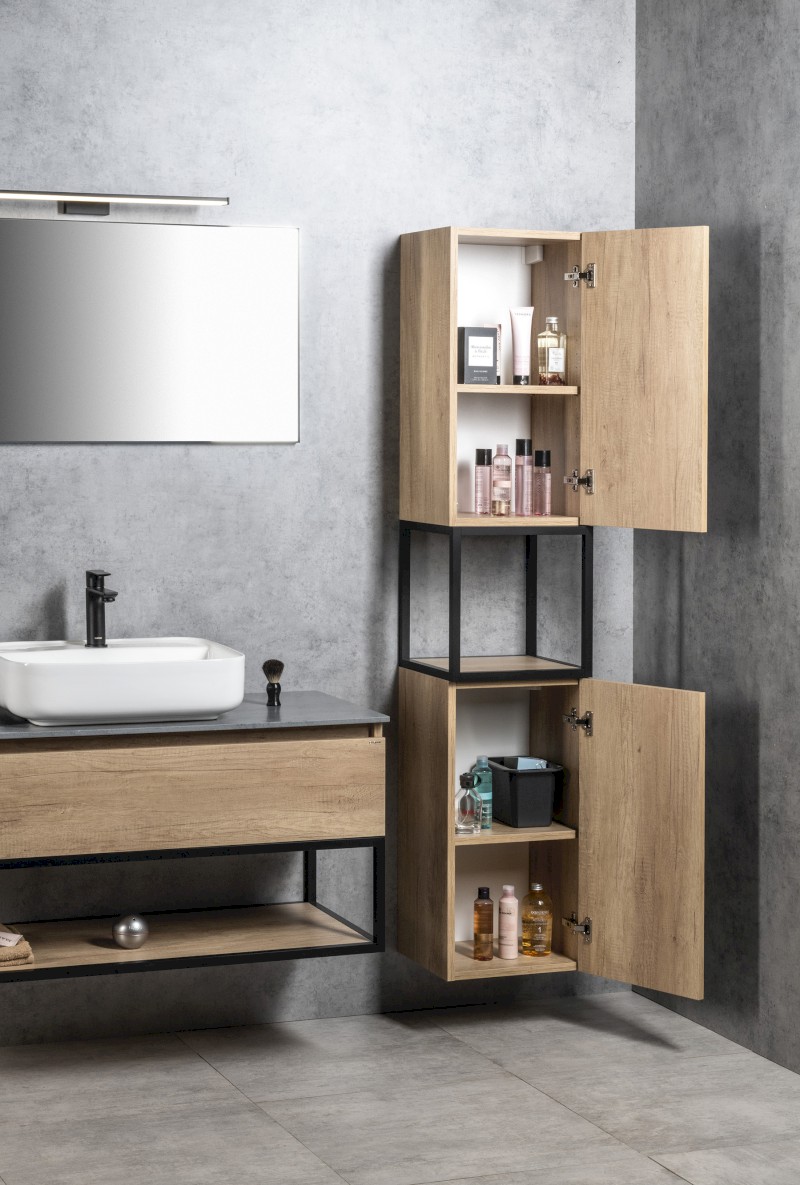 SKARA skříňka 35x171x32cm, 2x dvířka, levá/pravá, černá mat/dub Alabama CG010-2222