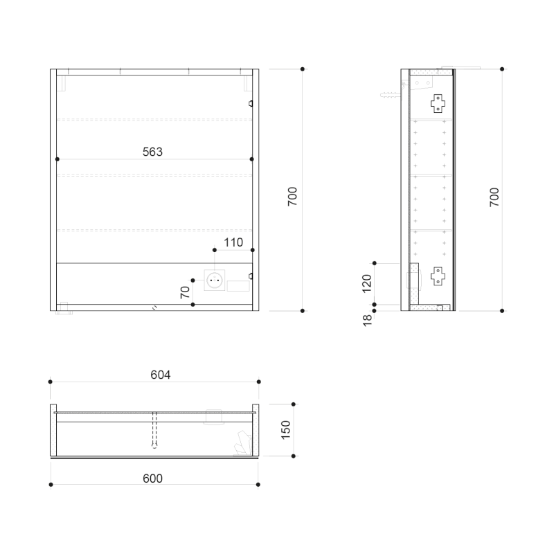 LINEX galerka s LED osvětlením, 60x70x15cm, levá/pravá, dub alabama LX060-0022