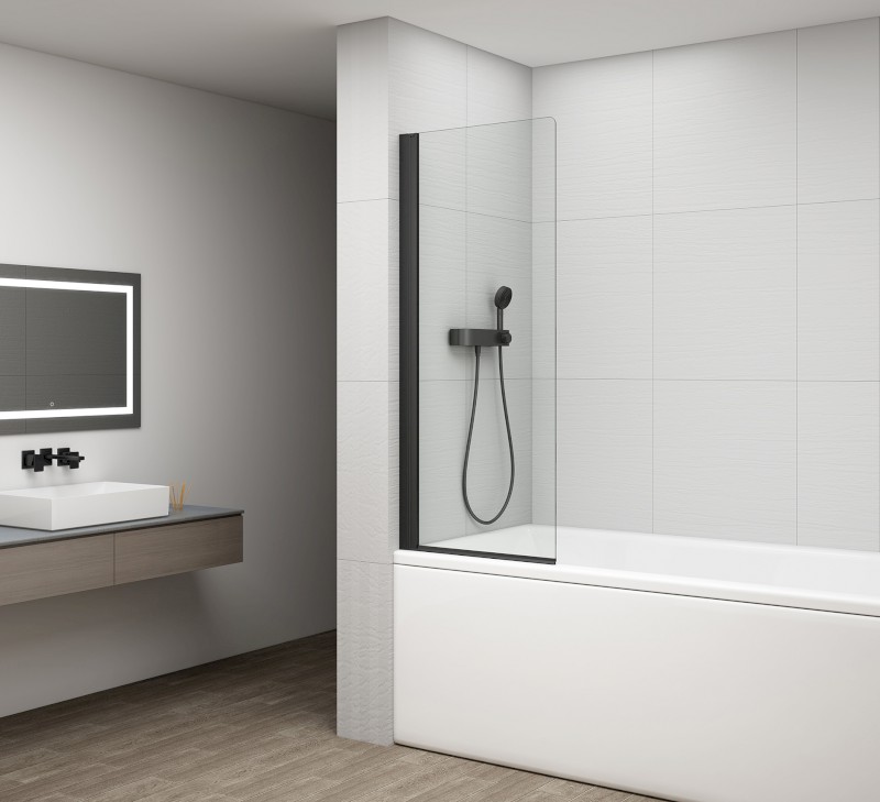 ROTA BLACK vanová zástěna otočná 650mm, čiré sklo FB650