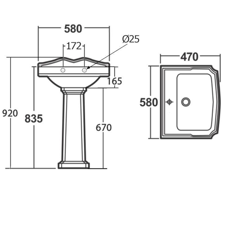 ANTIK keramické umyvadlo, 58x47cm, bílá AK102