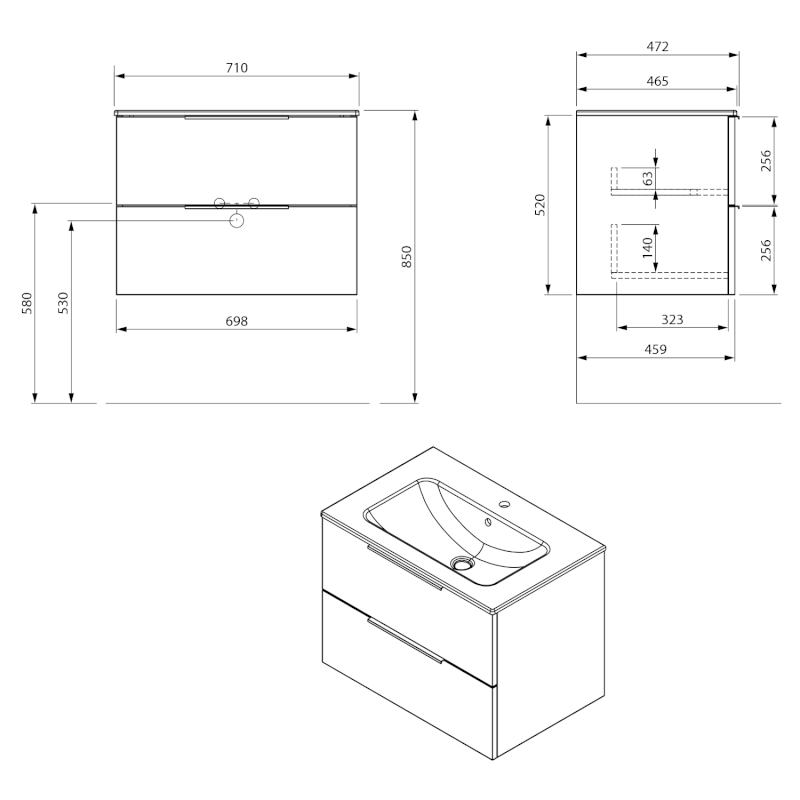 CIRASA umyvadlová skříňka 69,8x52x46cm, dub Alabama CR701-2222