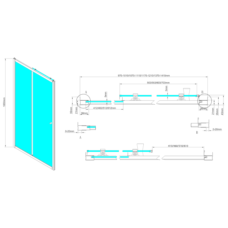 UGGA posuvné sprchové dveře 1000 mm, sklo Brick, bílá AWS100