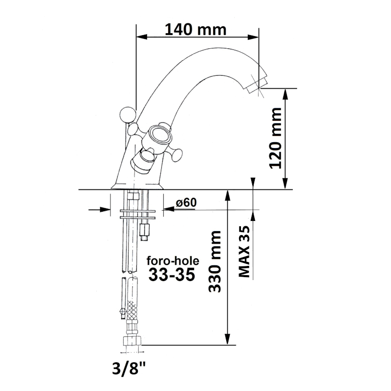 ANTEA stojánková umyvadlová baterie vysoká s výpustí, bronz 3276