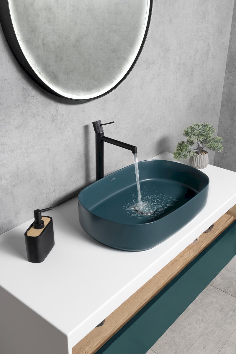 INFINITY OVAL keramické umyvadlo na desku, 55x36cm, zelená petrol 10NF65055-2P
