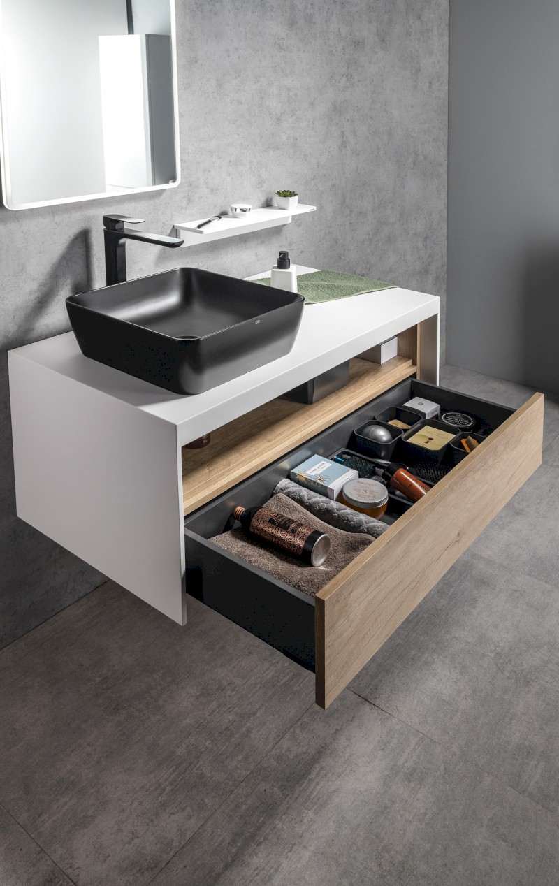 VIERA umyvadlová skříňka 80x44x50cm, bílá mat/dub Alabama VA080-2222