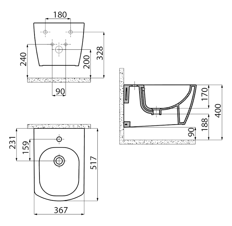 GLANC bidet závěsný, 37x51,5 cm, bílá GC510