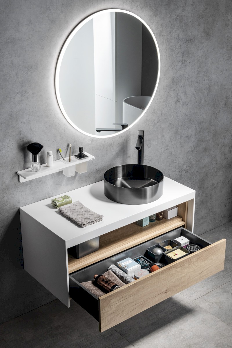 VIERA umyvadlová skříňka 100x44x50cm, bílá mat/dub Alabama VA100-2222