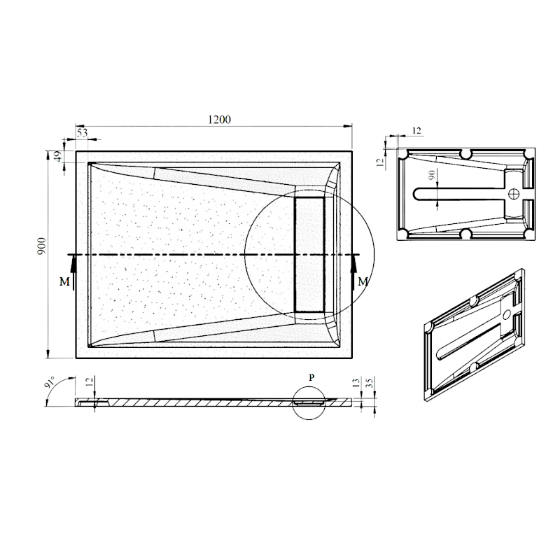 ELEA sprchová vanička litý mramor, 120x90cm, bílá PEL12090