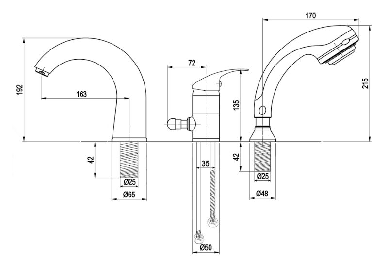 KASIOPEA tříprvková baterie na okraj vany, chrom 1107-30